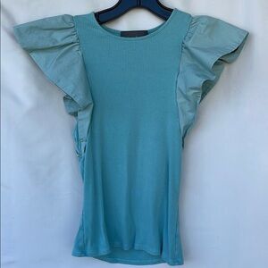 Women's Ruffle Sleeve Top by Anthropologie Aqua Blue XS